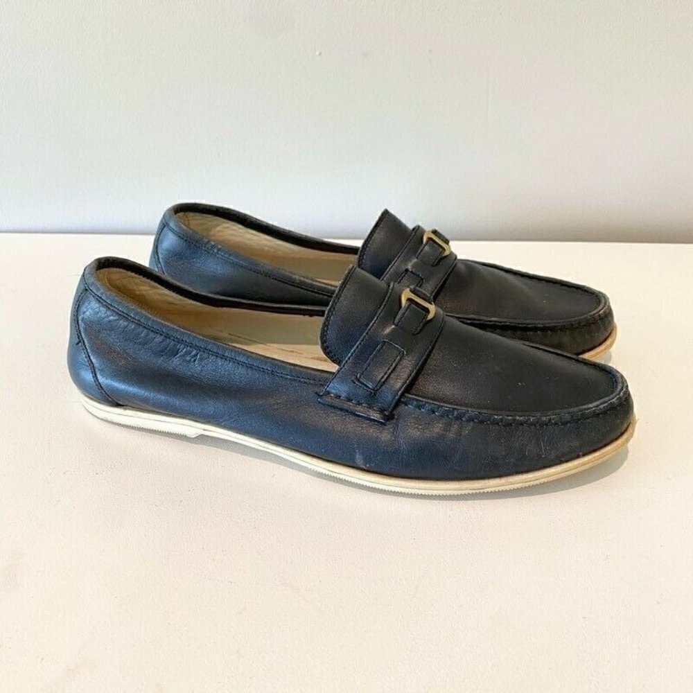Gucci Loafers Shoes Blue Leather Slip-On Moc Toe 9